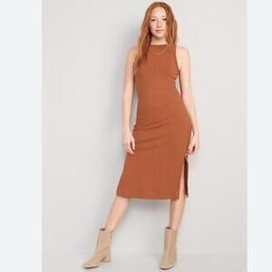 Old Navy Brown Fitted Sleeveless Rib-Knit Midi Sweater Dress Women's Size Small
